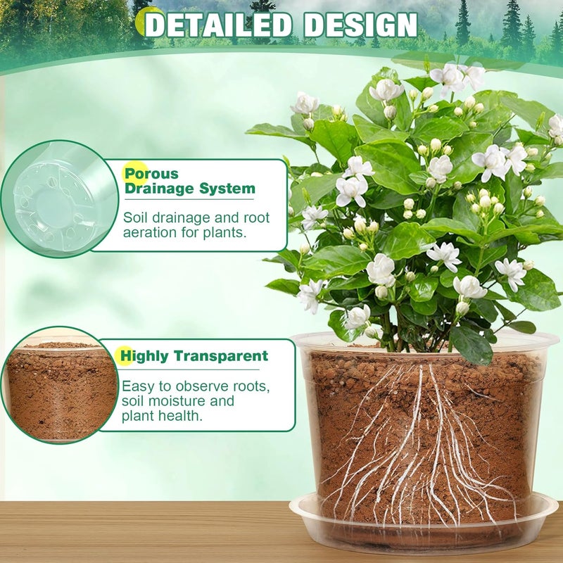 RAOOKIF 10/8/6/5 Inch Nursery Pots, 16 Pack Clear Nursery Pots with Drainage Hole for Indoor Outdoor, Plastic Clear Pots for Plants for Flowers, Succulents, Small Herbs - Image 5